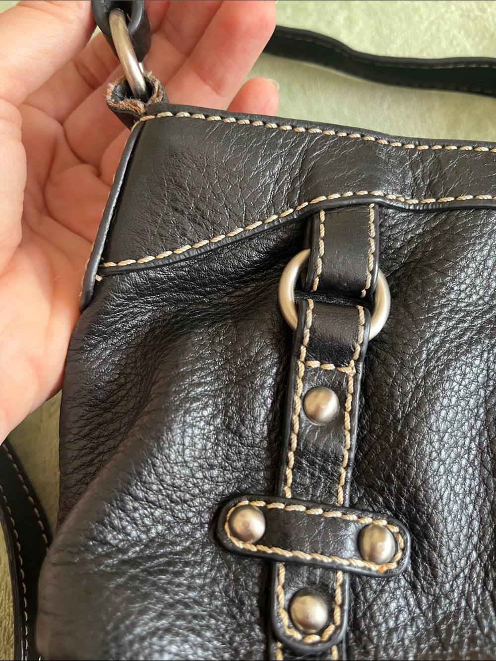 Coldwater Creek Black Leather Crossbody with Contrast Stitching - Picture 2 of 6
